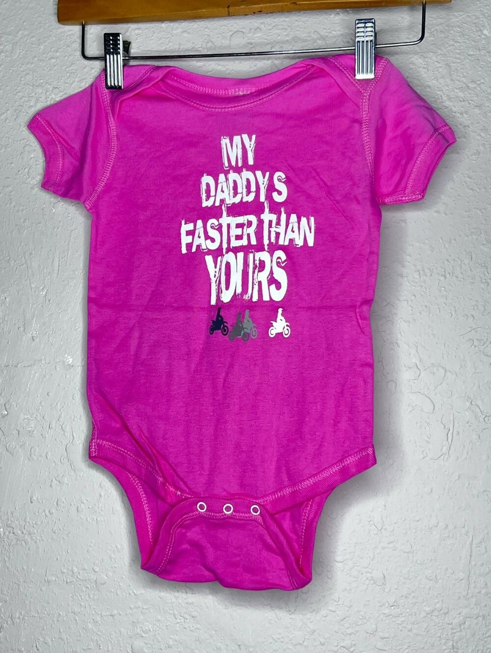 So Cal Pink Baby One-Piece Bodysuit 'My Daddy's Faster Than Yours' Graphic Y2K